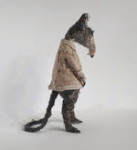 Rat textile sculpture created from vintage and antique textiles