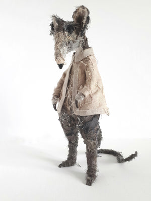 Rat textile sculpture created from vintage and antique textiles