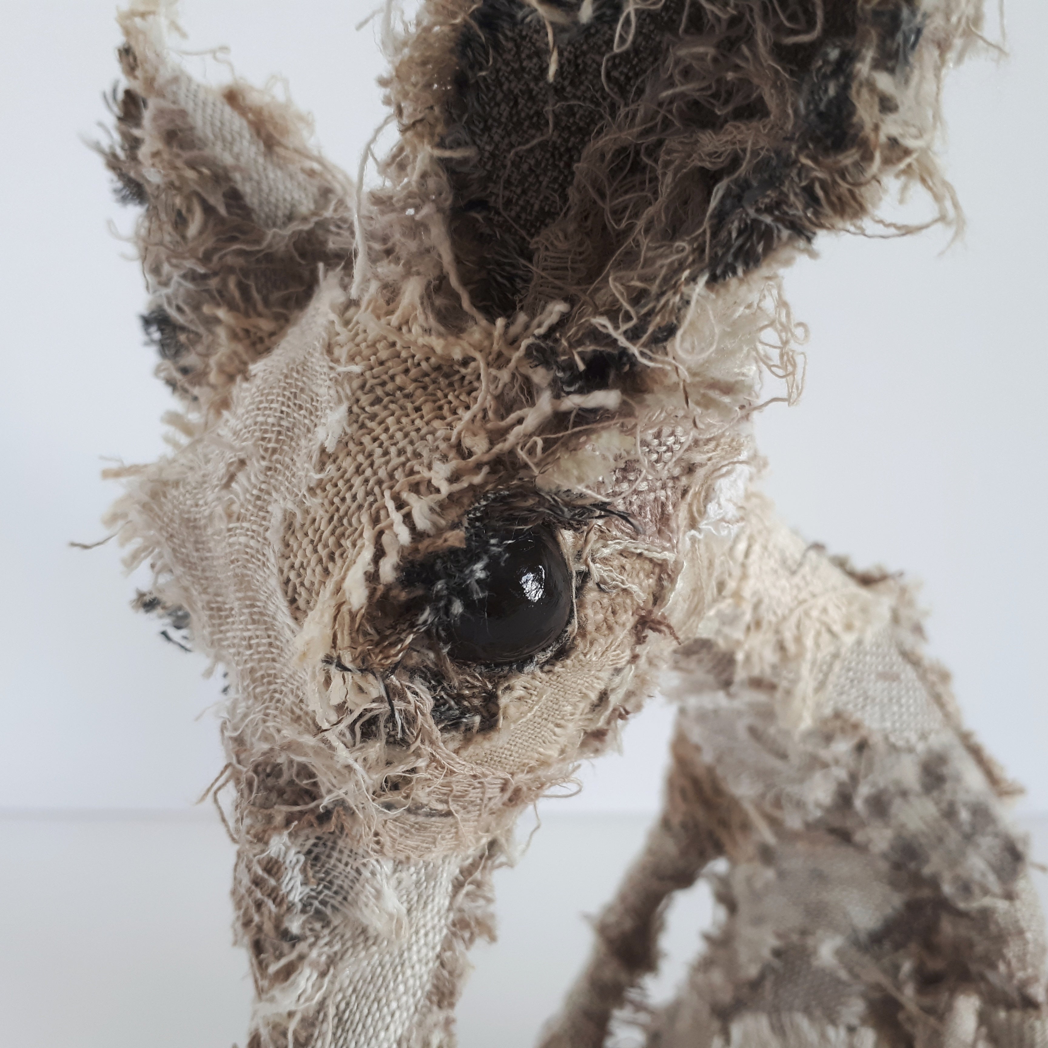 Rat textile sculpture by Susan Bowers created from vintage and antique textiles