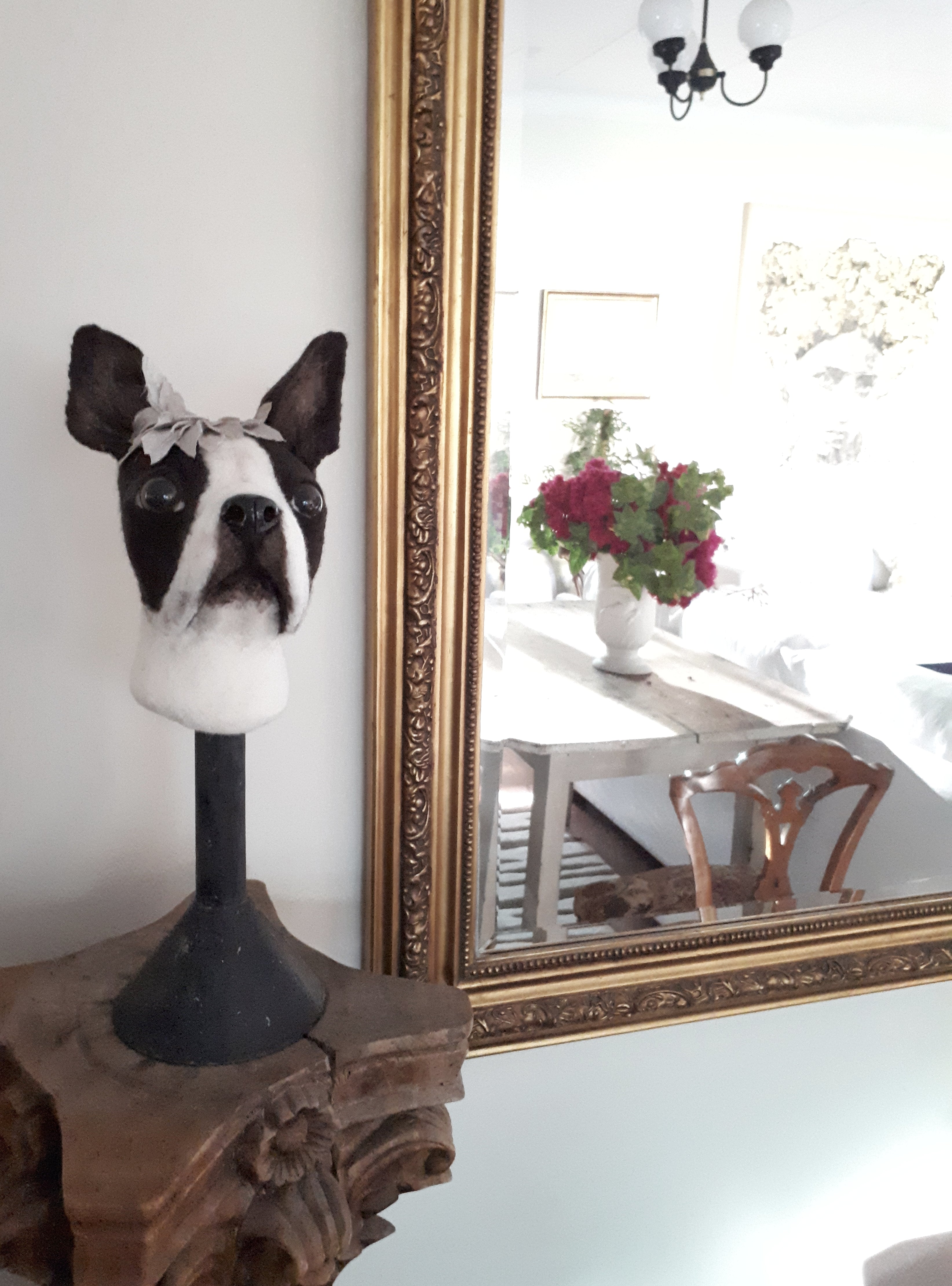 Gracie the Boston Terrier -  Felted Dog Sculpture