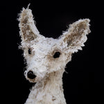 Fox textile sculpture created from vintage and antique textiles