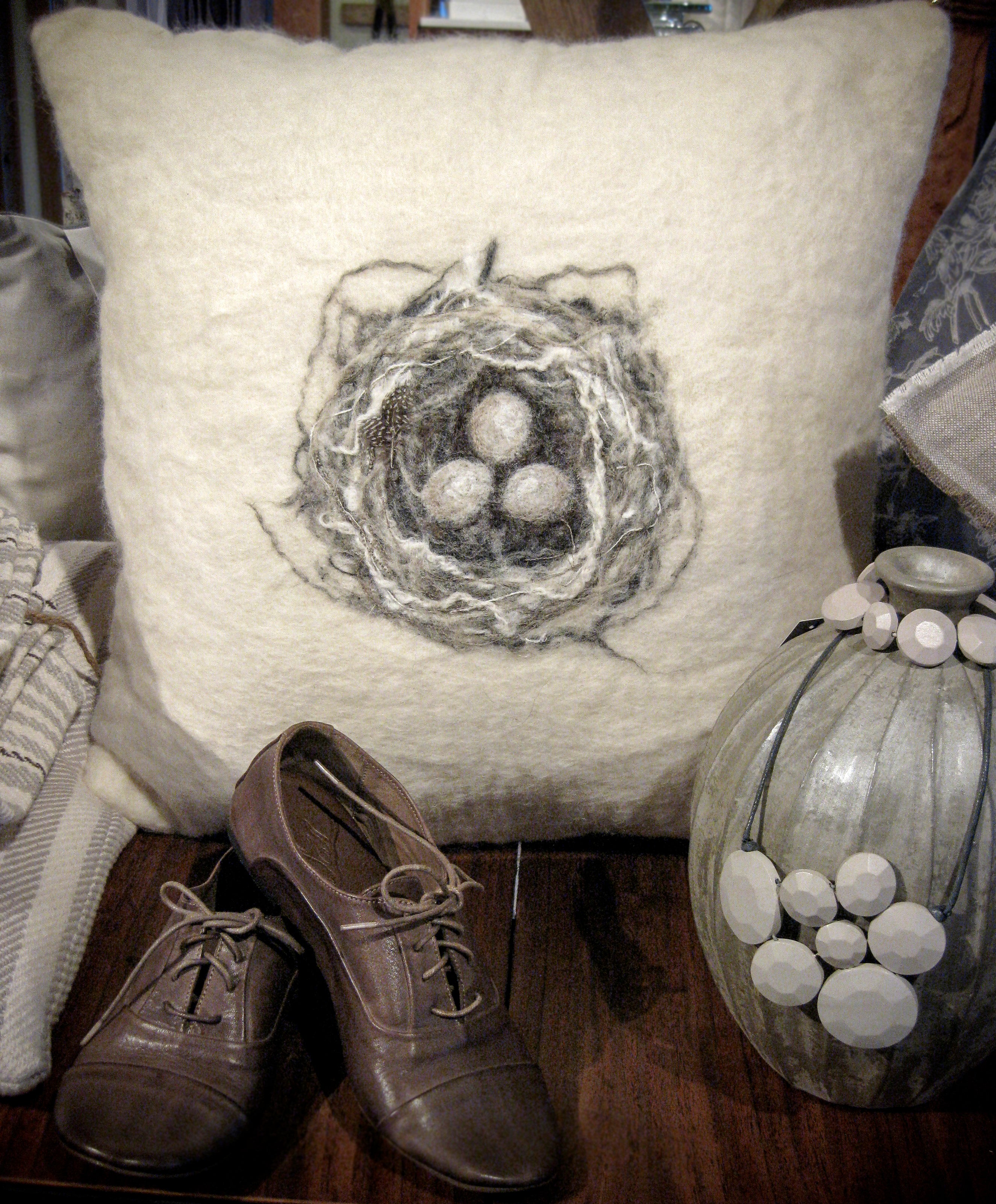 Felted Wool Birds Nest Cushion