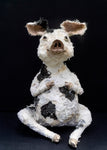 Pig textile sculpture by Susan Bowers created from vintage and antique textiles