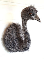 Emu textile sculpture by Susan Bowers created from vintage and antique textiles
