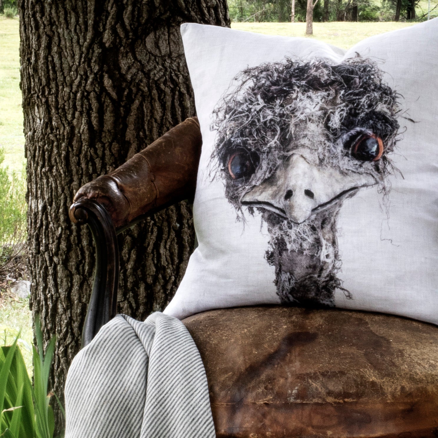 Hilda the Emu Linen Cushion - COVER ONLY